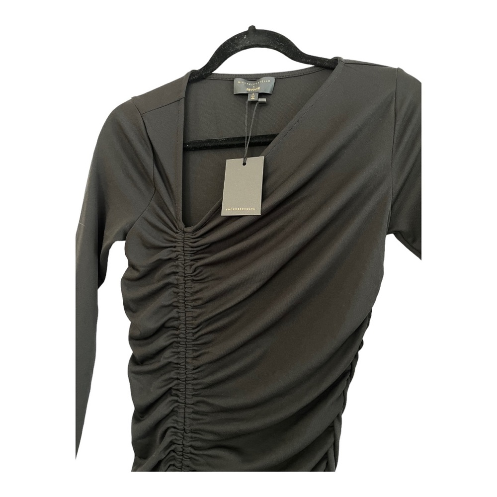 Michael Costello x Revolve Kylee Ruched Asymmetrical Black Midi Dress NWT - Picture 4 of 7